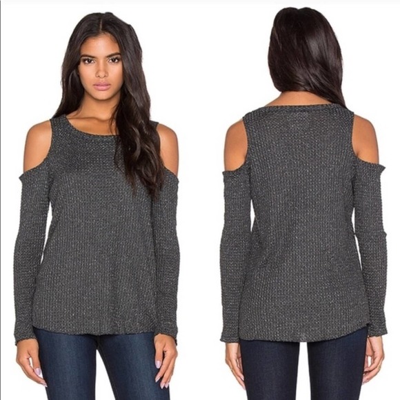 CHASER gray‎ Metallic cold shoulder ribbed top - Picture 1 of 5